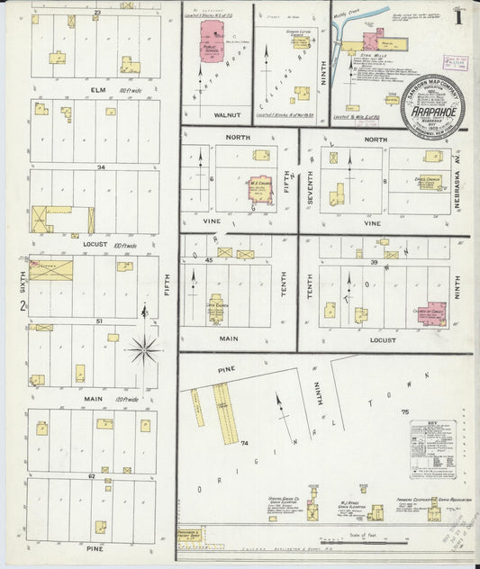 Sanborn Fire Insurance Map from Arapahoe, Furnas County, Nebraska (1909), Sheet #0001 - Historic Sanborn Fire Insurance Map Print, vintage old map wall art, antique decor, genealogy gift, Nebraska Nebraska map