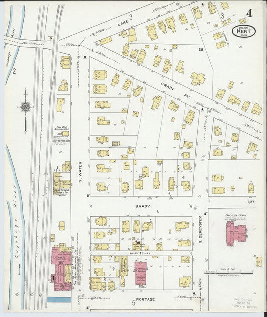Sanborn Fire Insurance Map from Kent, Portage County, Ohio (1919), Sheet #0004 - Historic Sanborn Fire Insurance Map Print, vintage old map wall art, antique decor, genealogy gift, Ohio Ohio map