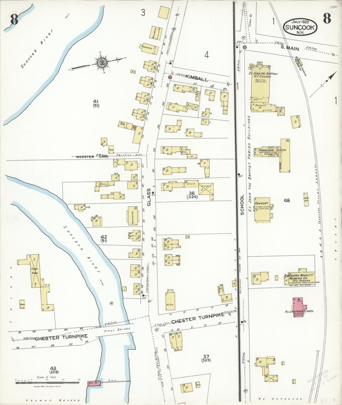 Sanborn Fire Insurance Map from Suncook, Merrimack County, New Hampshire (1923), Sheet #0008 - Complete Map Set gallery image, historic Sanborn map, vintage wall art, New Hampshire New Hampshire