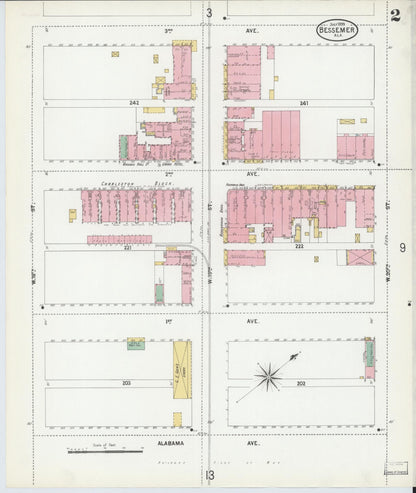 Sanborn Fire Insurance Map from Bessemer, Jefferson County, Alabama (1899), Sheet #0002 - Complete Map Set gallery image, historic Sanborn map, vintage wall art, Alabama Alabama
