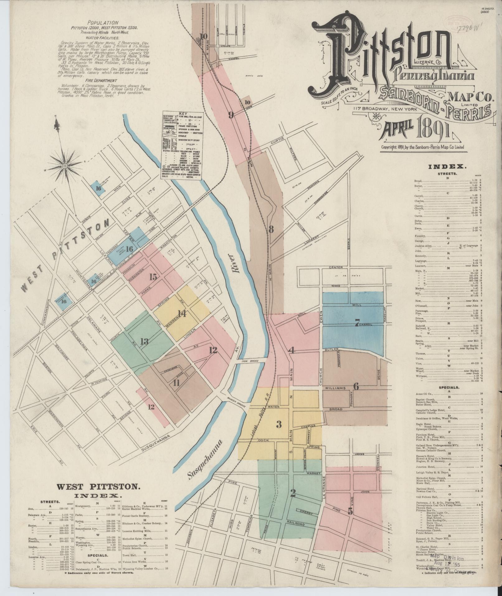 Sanborn Fire Insurance Map from Pittston, Luzerne County, Pennsylvania (1891), Sheet #0001 - Complete Map Set gallery image, historic Sanborn map, vintage wall art, Pennsylvania Pennsylvania