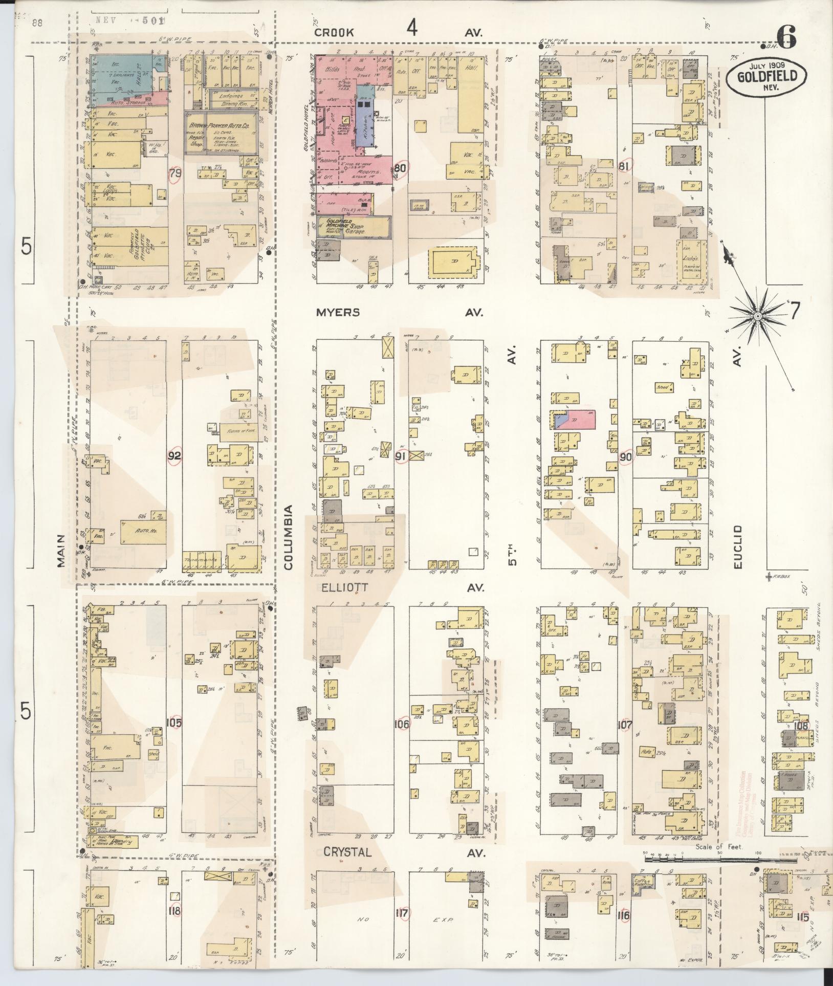 Sanborn Fire Insurance Map from Goldfield, Esmeralda County, Nevada (1917), Sheet #0006 - Complete Map Set gallery image, historic Sanborn map, vintage wall art, Nevada Nevada