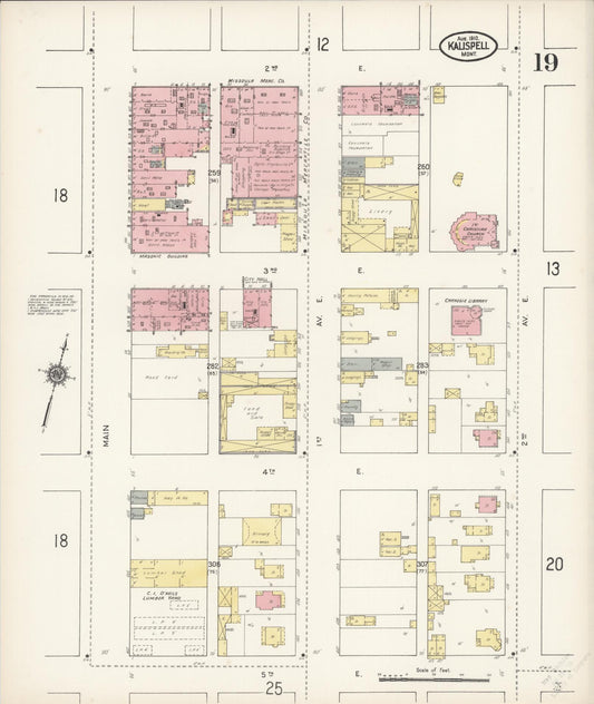 Sanborn Fire Insurance Map from Kalispell, Flathead County, Montana (1910), Sheet #0019 - Historic Sanborn Fire Insurance Map Print, vintage old map wall art, antique decor, genealogy gift, Montana Montana map