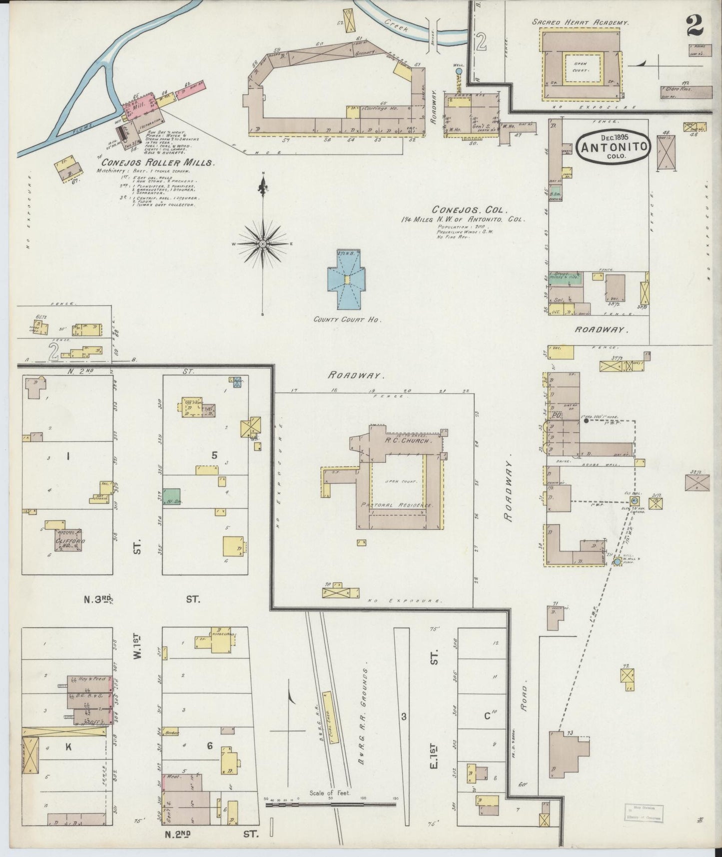 Sanborn Fire Insurance Map from Antonito, Conejos County, Colorado (1895), Sheet #0002 - Complete Map Set gallery image, historic Sanborn map, vintage wall art, Colorado Colorado