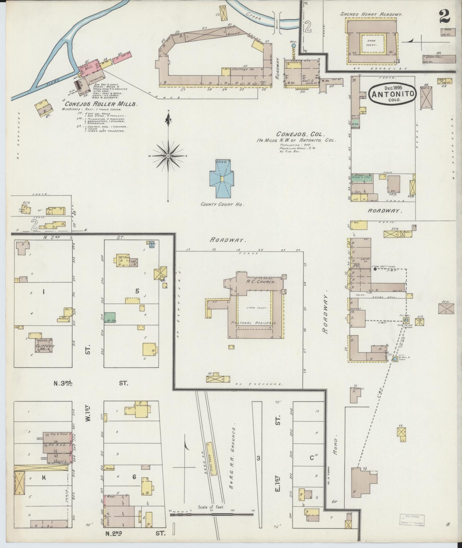 Sanborn Fire Insurance Map from Antonito, Conejos County, Colorado (1895), Sheet #0002 - Complete Map Set gallery image, historic Sanborn map, vintage wall art, Colorado Colorado