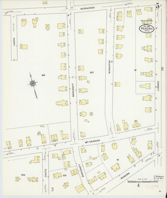 Sanborn Fire Insurance Map from Reading, Middlesex County, Massachusetts (1909), Sheet #0005 - Historic Sanborn Fire Insurance Map Print, vintage old map wall art, antique decor, genealogy gift, Massachusetts Massachusetts map