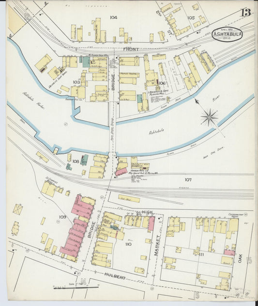 Sanborn Fire Insurance Map from Ashtabula, Ashtabula County, Ohio (1893), Sheet #0013 - Historic Sanborn Fire Insurance Map Print, vintage old map wall art, antique decor, genealogy gift, Ohio Ohio map