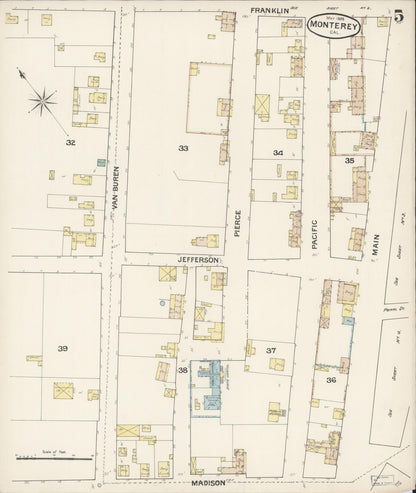 Sanborn Fire Insurance Map from Monterey, Monterey County, California (1888), Sheet #0005 - Complete Map Set gallery image, historic Sanborn map, vintage wall art, California California