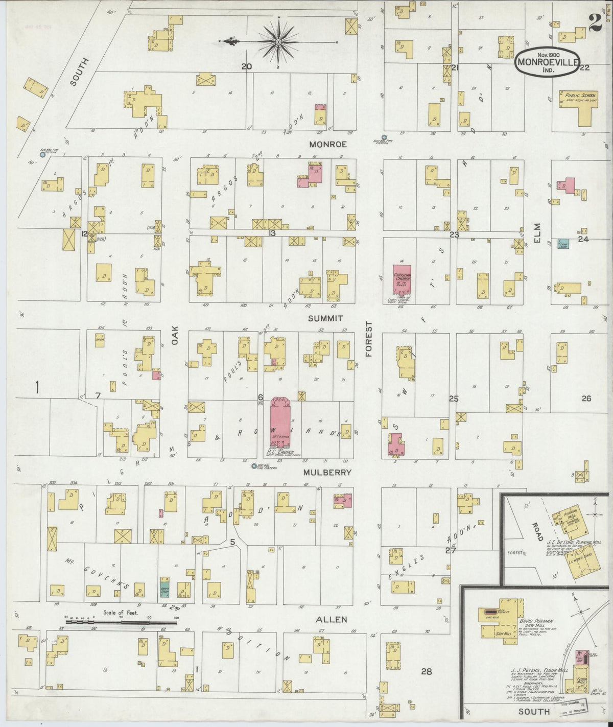 Sanborn Fire Insurance Map from Monroeville, Allen County, Indiana (1900), Sheet #0002 - Historic Sanborn Fire Insurance Map Print, vintage old map wall art, antique decor, genealogy gift, Indiana Indiana map