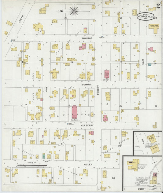 Sanborn Fire Insurance Map from Monroeville, Allen County, Indiana (1900), Sheet #0002 - Historic Sanborn Fire Insurance Map Print, vintage old map wall art, antique decor, genealogy gift, Indiana Indiana map