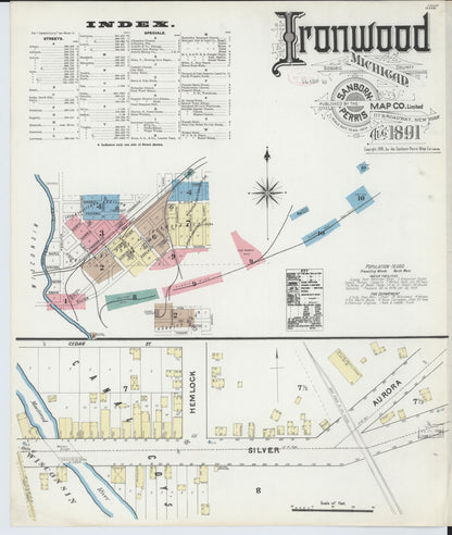 Sanborn Fire Insurance Map from Ironwood, Gogebic County, Michigan (1891), Sheet #0001 - Complete Map Set gallery image, historic Sanborn map, vintage wall art, Michigan Michigan