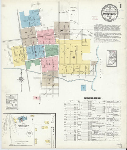 Sanborn Fire Insurance Map from Kendallville, Noble County, Indiana (1914), Sheet #0001 - Complete Map Set gallery image, historic Sanborn map, vintage wall art, Indiana Indiana