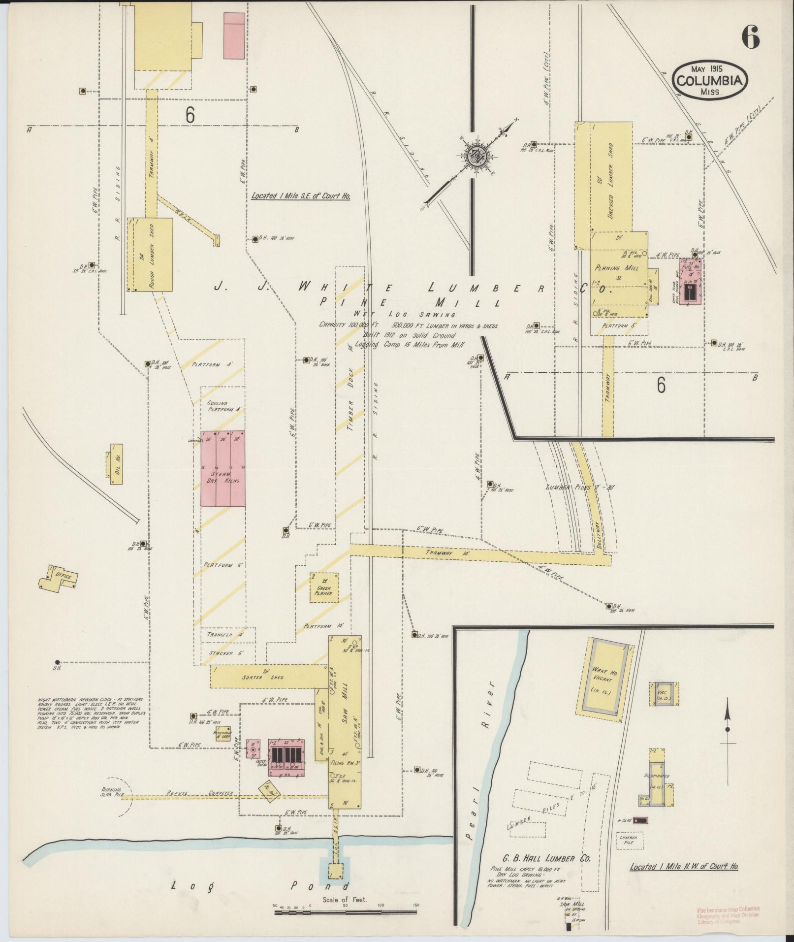 Sanborn Fire Insurance Map from Columbia, Marion County, Mississippi (1915), Sheet #0006 - Complete Map Set gallery image, historic Sanborn map, vintage wall art, Mississippi Mississippi