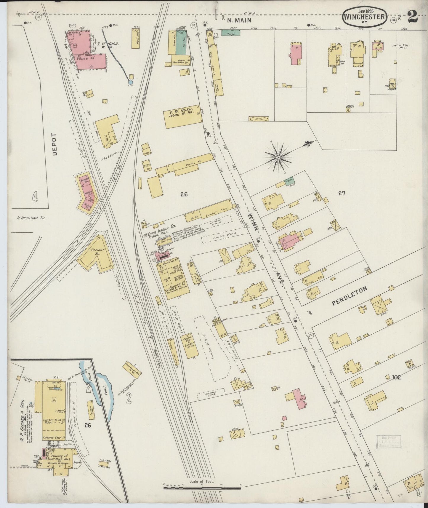 Sanborn Fire Insurance Map from Winchester, Clark County, Kentucky (1895), Sheet #0002 - Complete Map Set gallery image, historic Sanborn map, vintage wall art, Kentucky Kentucky