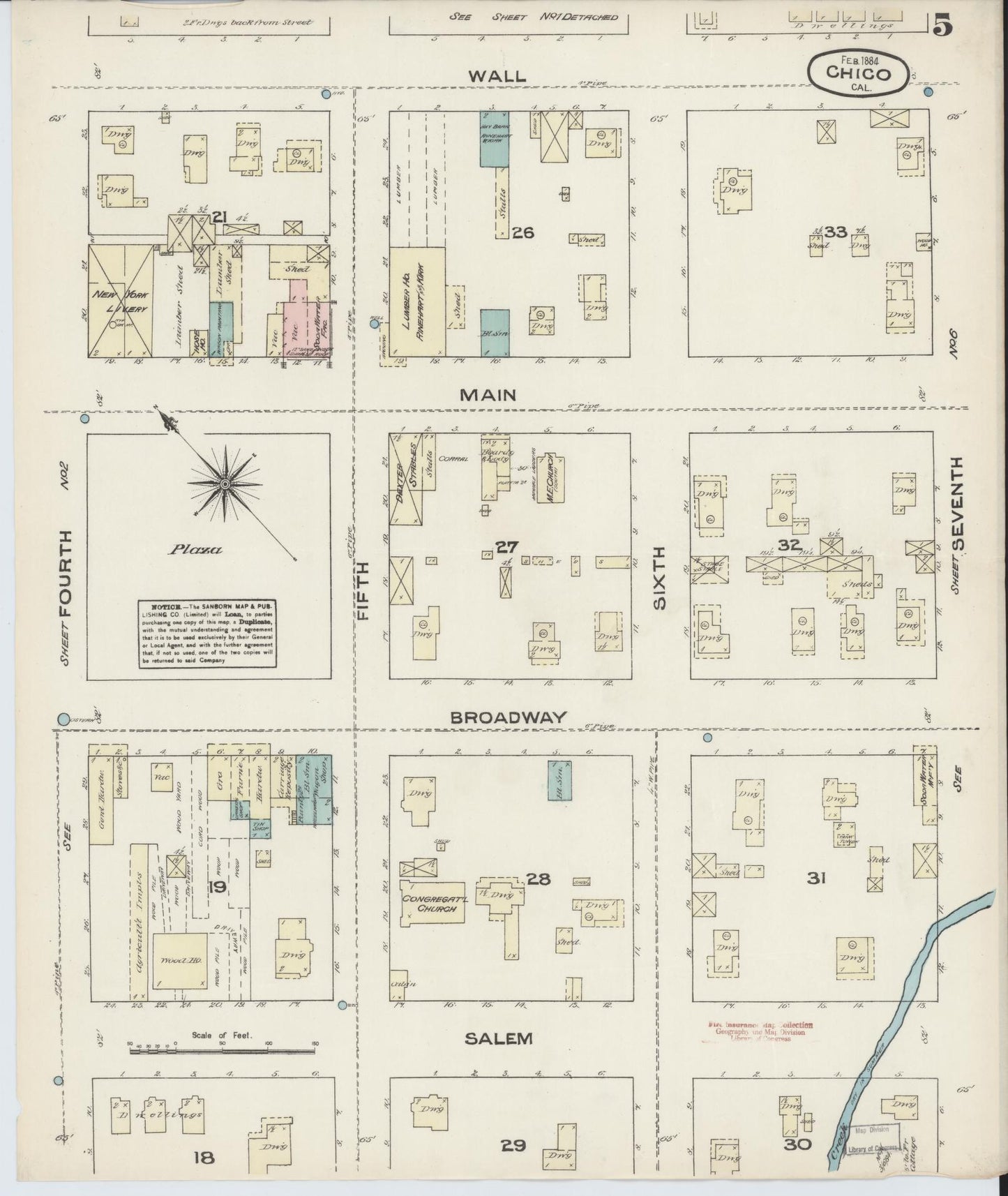 Sanborn Fire Insurance Map from Chico, Butte County, California (1884), Sheet #0005 - Complete Map Set gallery image, historic Sanborn map, vintage wall art, California California