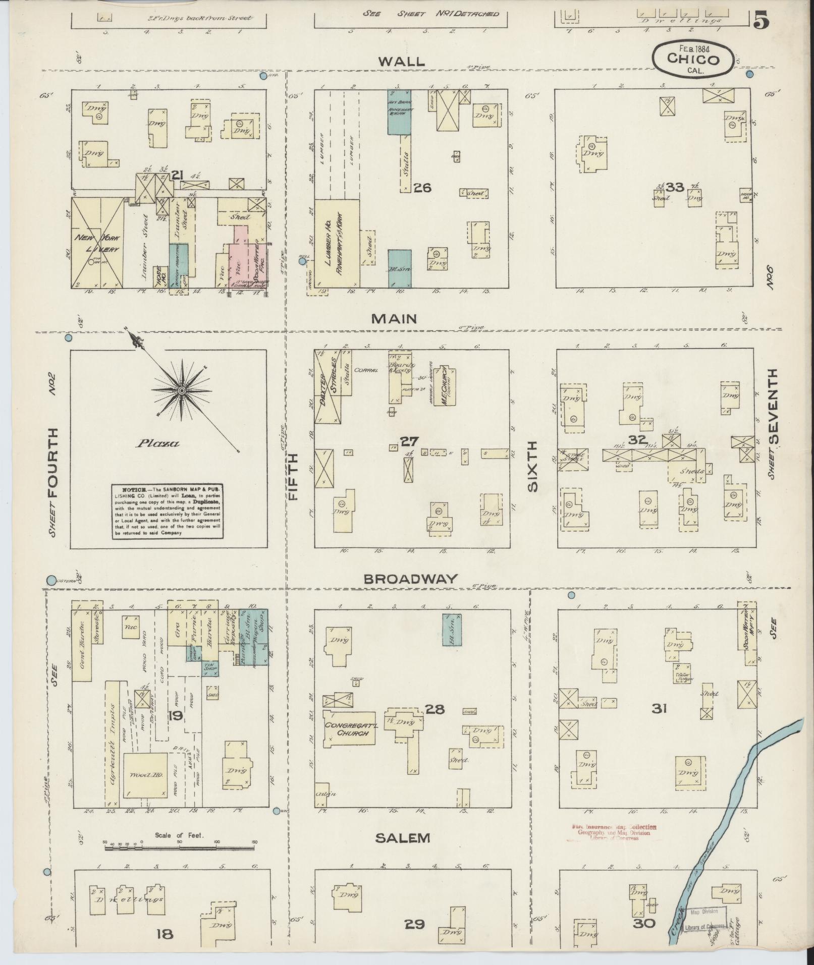 Sanborn Fire Insurance Map from Chico, Butte County, California (1884), Sheet #0005 - Complete Map Set gallery image, historic Sanborn map, vintage wall art, California California
