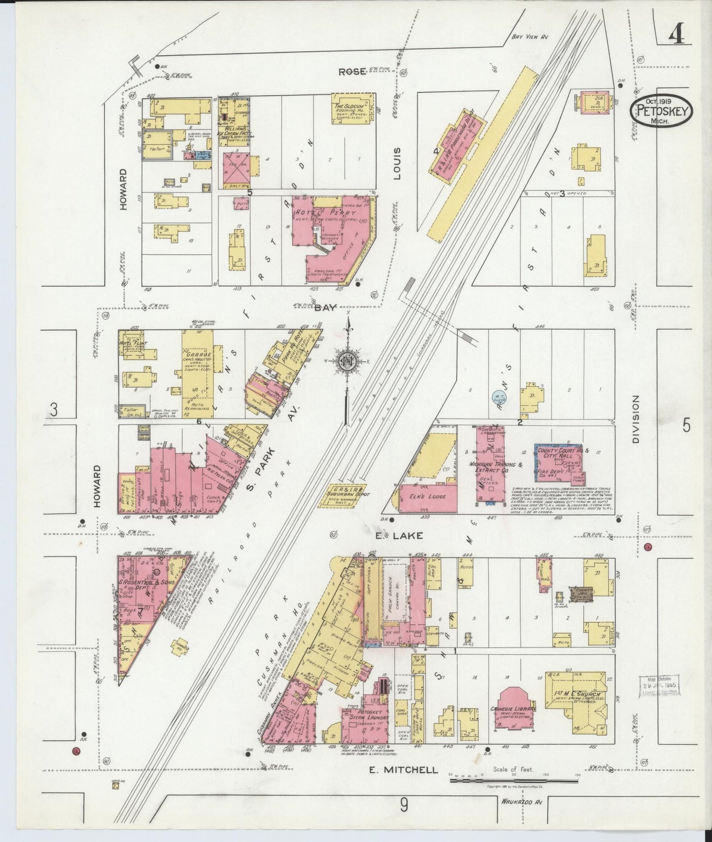 Sanborn Fire Insurance Map from Petoskey, Emmet County, Michigan (1919), Sheet #0004 - Complete Map Set gallery image, historic Sanborn map, vintage wall art, Michigan Michigan