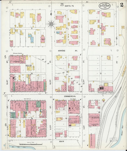 Sanborn Fire Insurance Map from Atchison, Atchison County, Kansas (1901), Sheet #0002 - Complete Map Set gallery image, historic Sanborn map, vintage wall art, Kansas Kansas