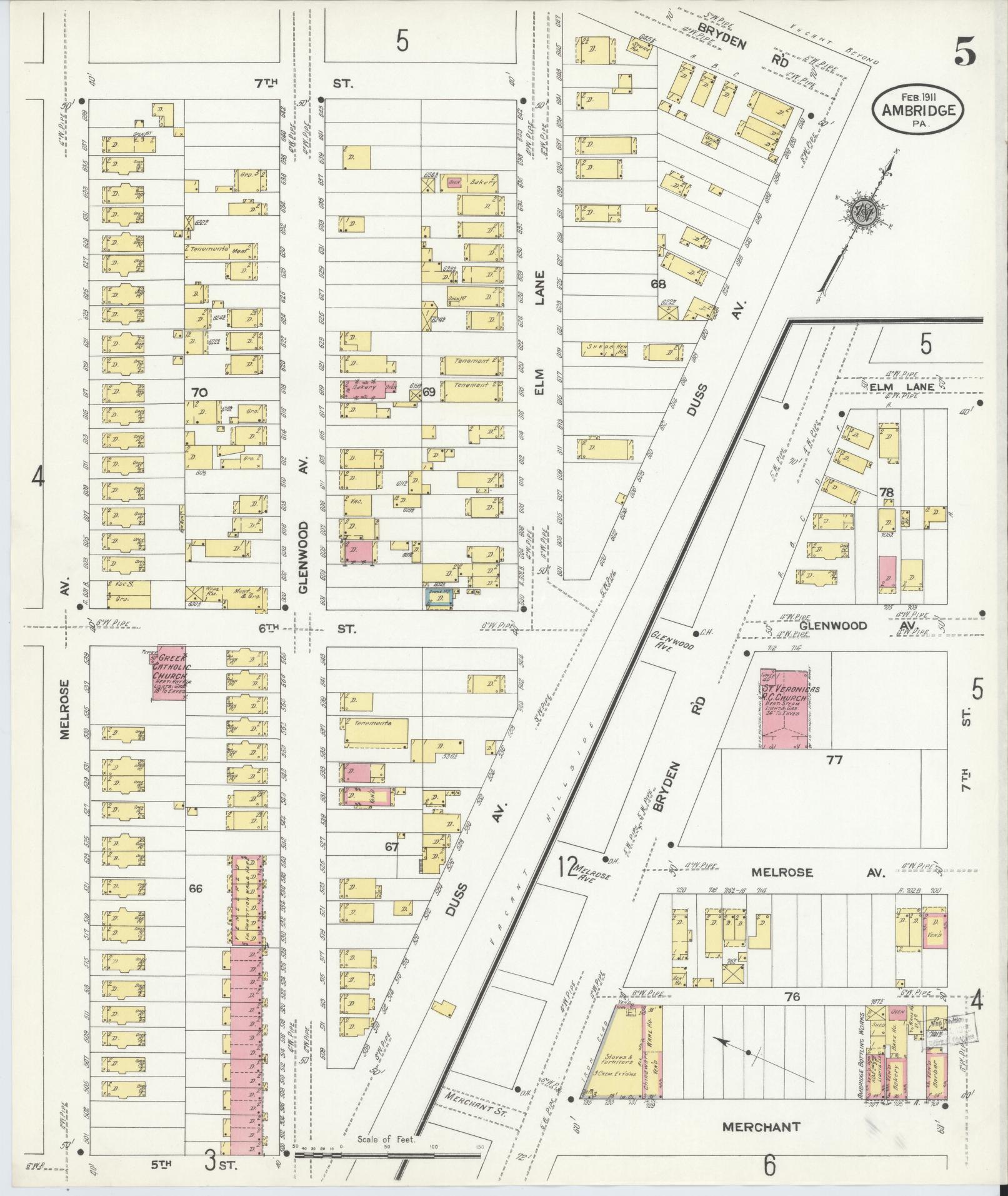 Sanborn Fire Insurance Map from Ambridge, Beaver County, Pennsylvania (1911), Sheet #0005 - Historic Sanborn Fire Insurance Map Print, vintage old map wall art, antique decor, genealogy gift, Pennsylvania Pennsylvania map