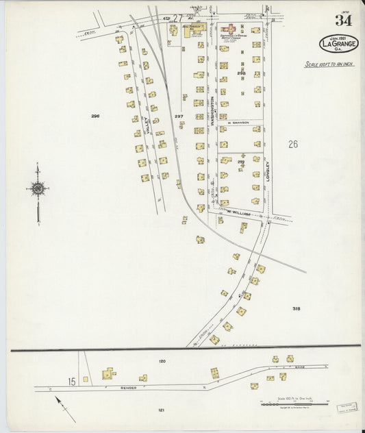 Sanborn Fire Insurance Map from La Grange, Troup County, Georgia (1921), Sheet #0034 - Historic Sanborn Fire Insurance Map Print, vintage old map wall art, antique decor, genealogy gift, Georgia Georgia map