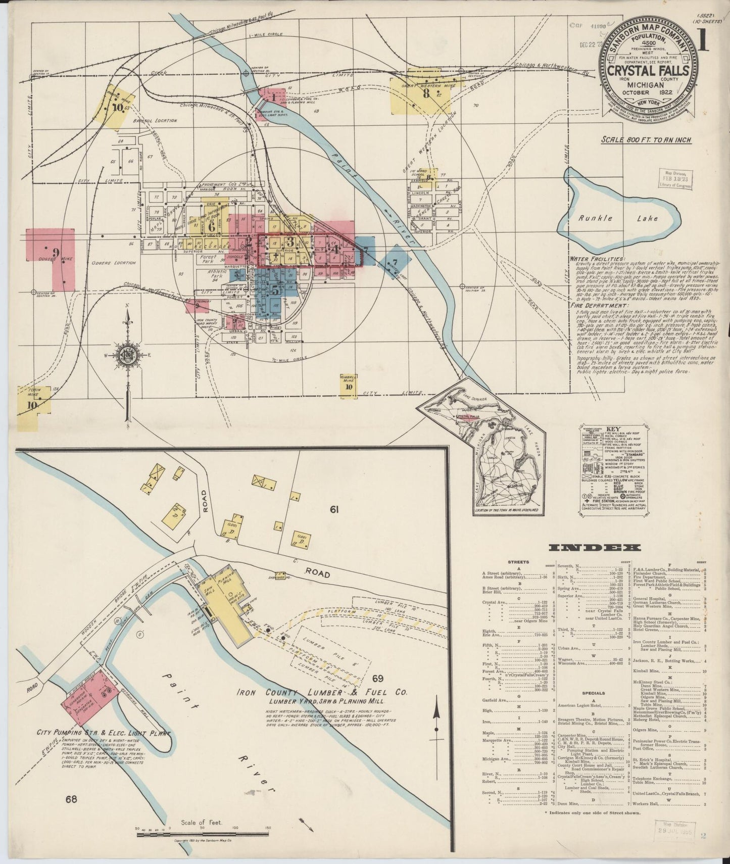 Sanborn Fire Insurance Map from Crystal Falls, Iron County, Michigan (1922), Sheet #0001 - Complete Map Set gallery image, historic Sanborn map, vintage wall art, Michigan Michigan