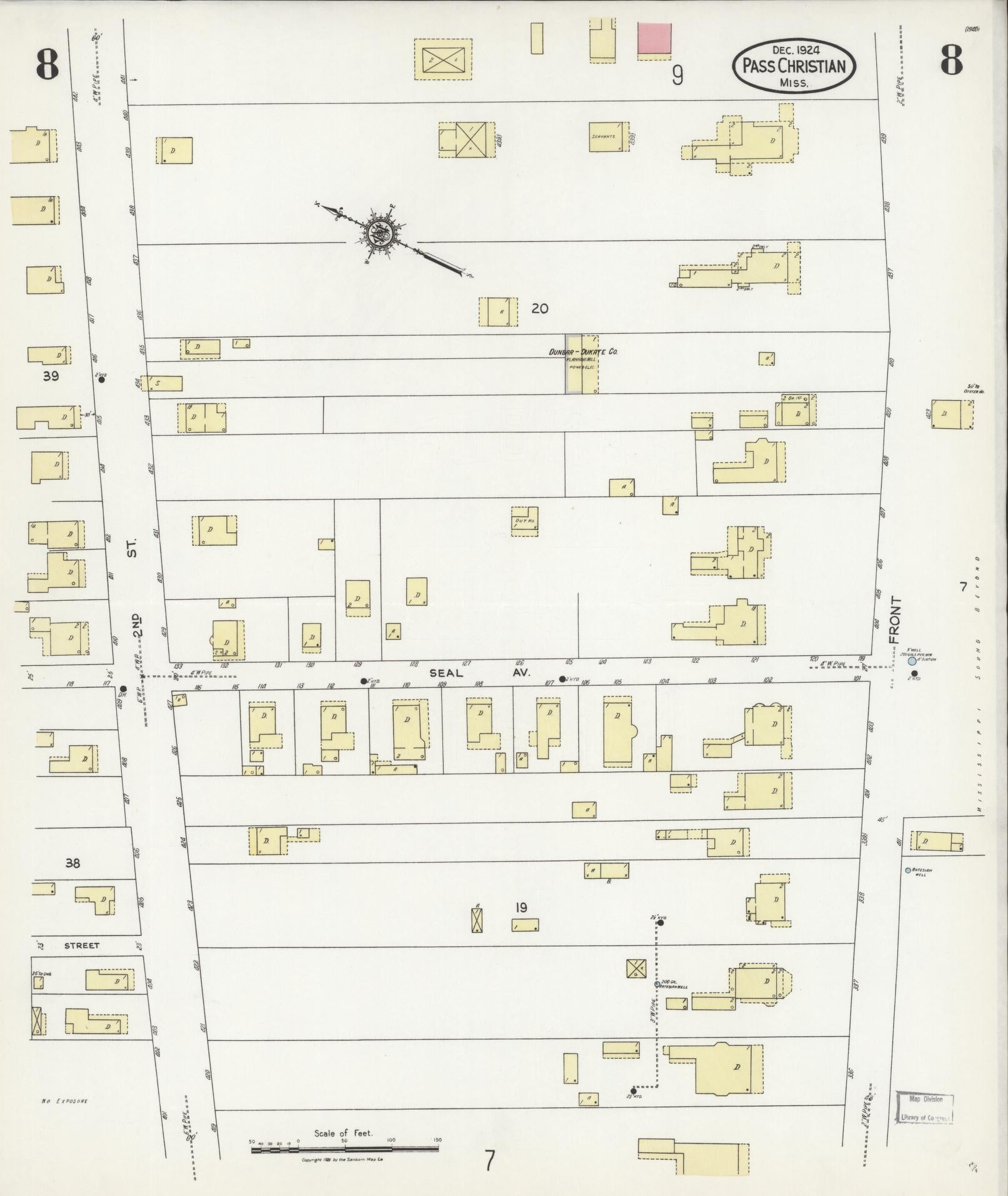 Sanborn Fire Insurance Map from Pass Christian, Harrison County, Mississippi (1924), Sheet #0008 - Complete Map Set gallery image, historic Sanborn map, vintage wall art, Mississippi Mississippi