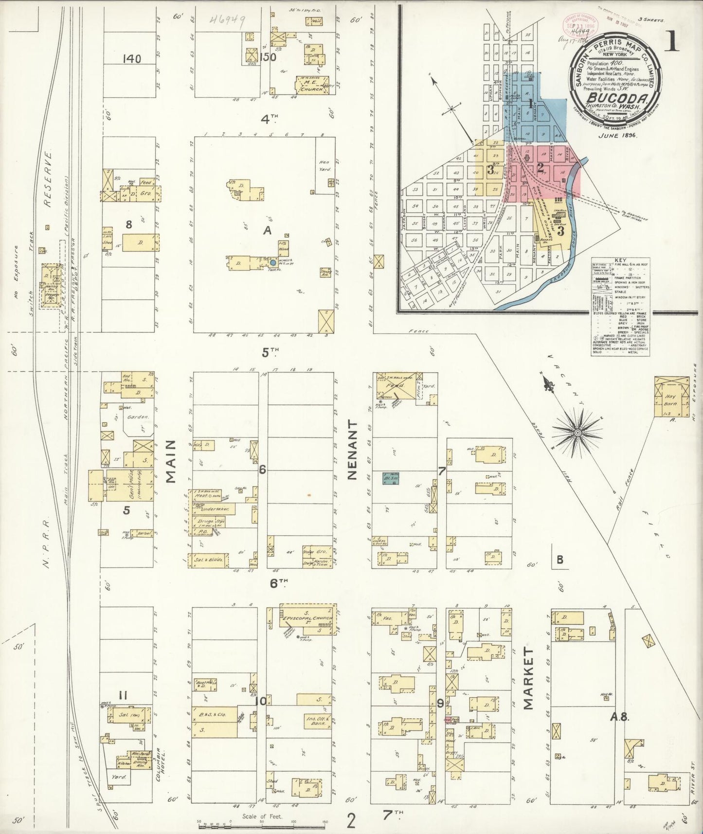 Sanborn Fire Insurance Map from Bucoda, Thurston County, Washington (1896), Sheet #0001 - Complete Map Set gallery image, historic Sanborn map, vintage wall art, Washington Washington