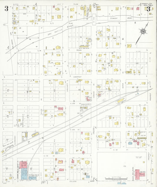 Sanborn Fire Insurance Map from Sonora, Sutton County, Texas (1937), Sheet #0003 - Historic Sanborn Fire Insurance Map Print, vintage old map wall art, antique decor, genealogy gift, Texas Texas map