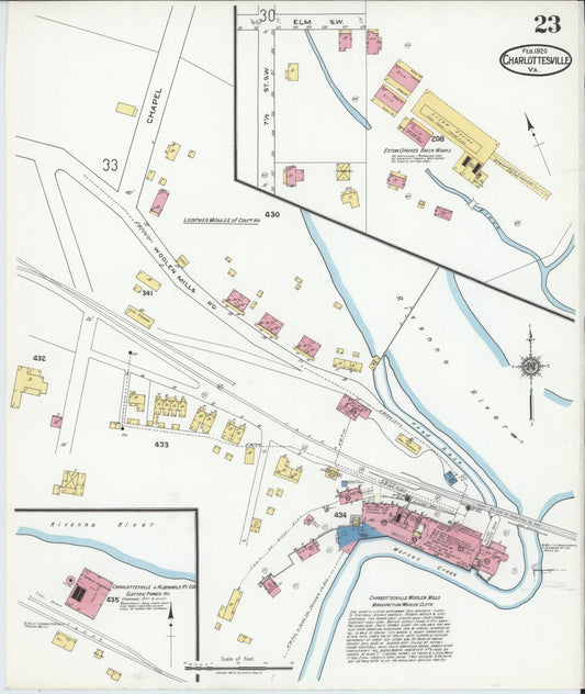 Sanborn Fire Insurance Map from Charlottesville, Independent Cities, Virginia (1920), Sheet #0023 - Historic Sanborn Fire Insurance Map Print, vintage old map wall art, antique decor, genealogy gift, Virginia Virginia map