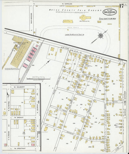 Sanborn Fire Insurance Map from Goldsboro, Wayne County, North Carolina (1918), Sheet #0017 - Complete Map Set gallery image, historic Sanborn map, vintage wall art, North Carolina North Carolina