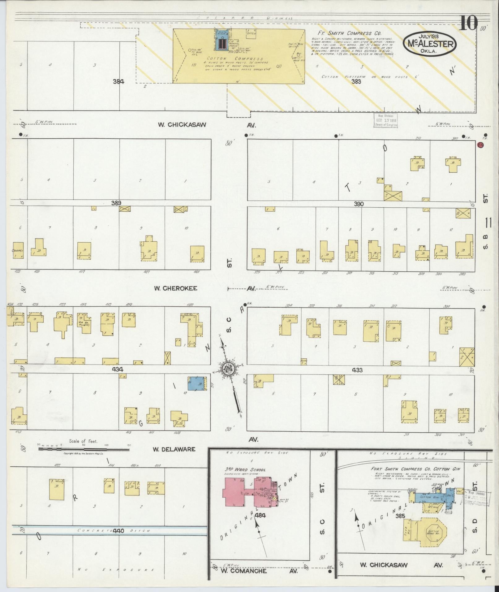 Sanborn Fire Insurance Map from McAlester, Pittsburg County, Oklahoma (1918), Sheet #0010 - Complete Map Set gallery image, historic Sanborn map, vintage wall art, Oklahoma Oklahoma