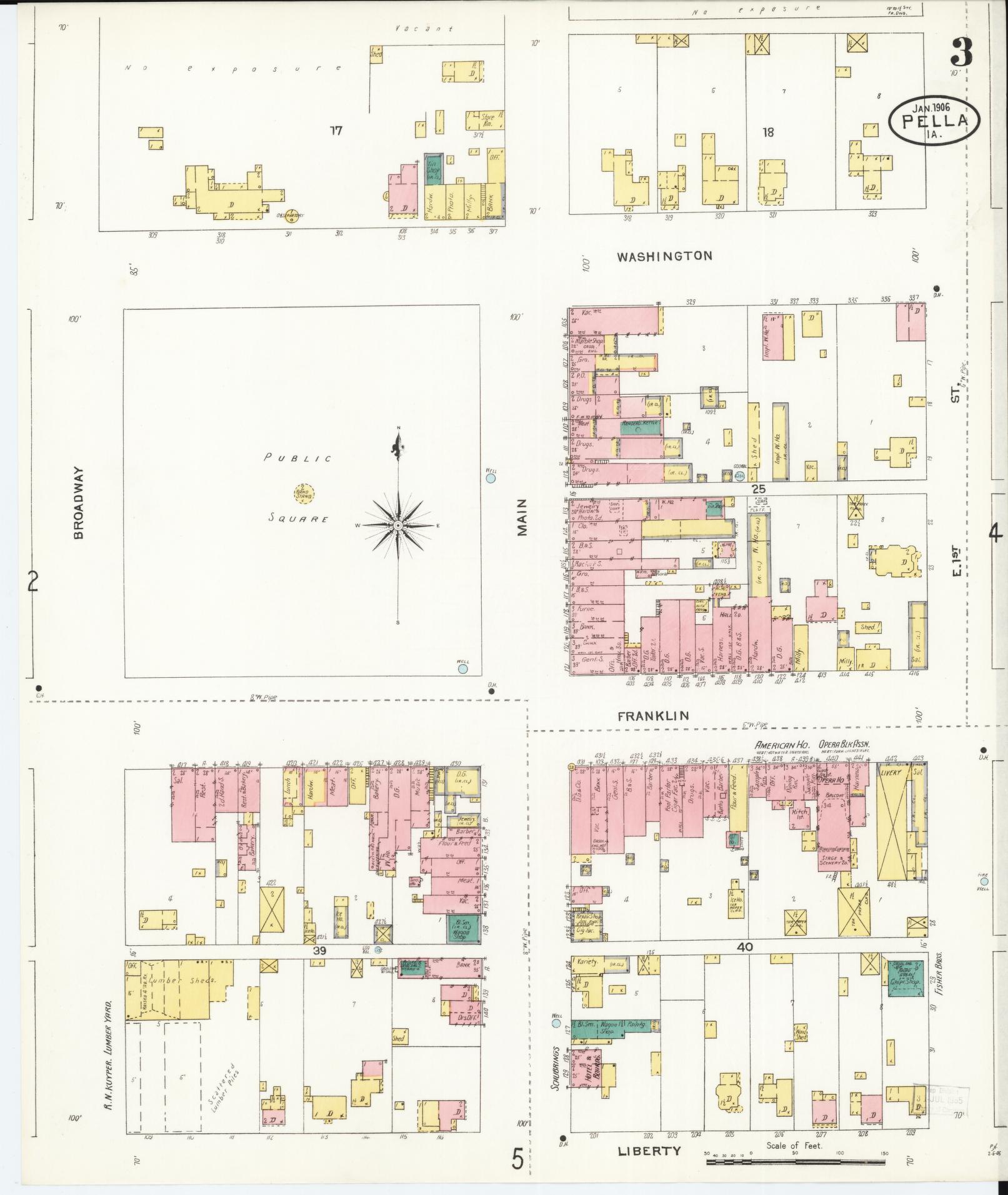 Sanborn Fire Insurance Map from Pella, Marion County, Iowa (1906), Sheet #0003 - Historic Sanborn Fire Insurance Map Print