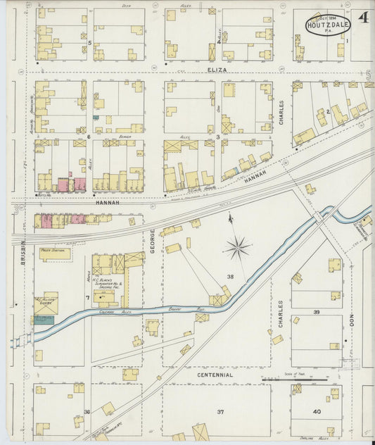 Sanborn Fire Insurance Map from Houtzdale, Clearfield County, Pennsylvania (1894), Sheet #0004 - Historic Sanborn Fire Insurance Map Print, vintage old map wall art, antique decor, genealogy gift, Pennsylvania Pennsylvania map