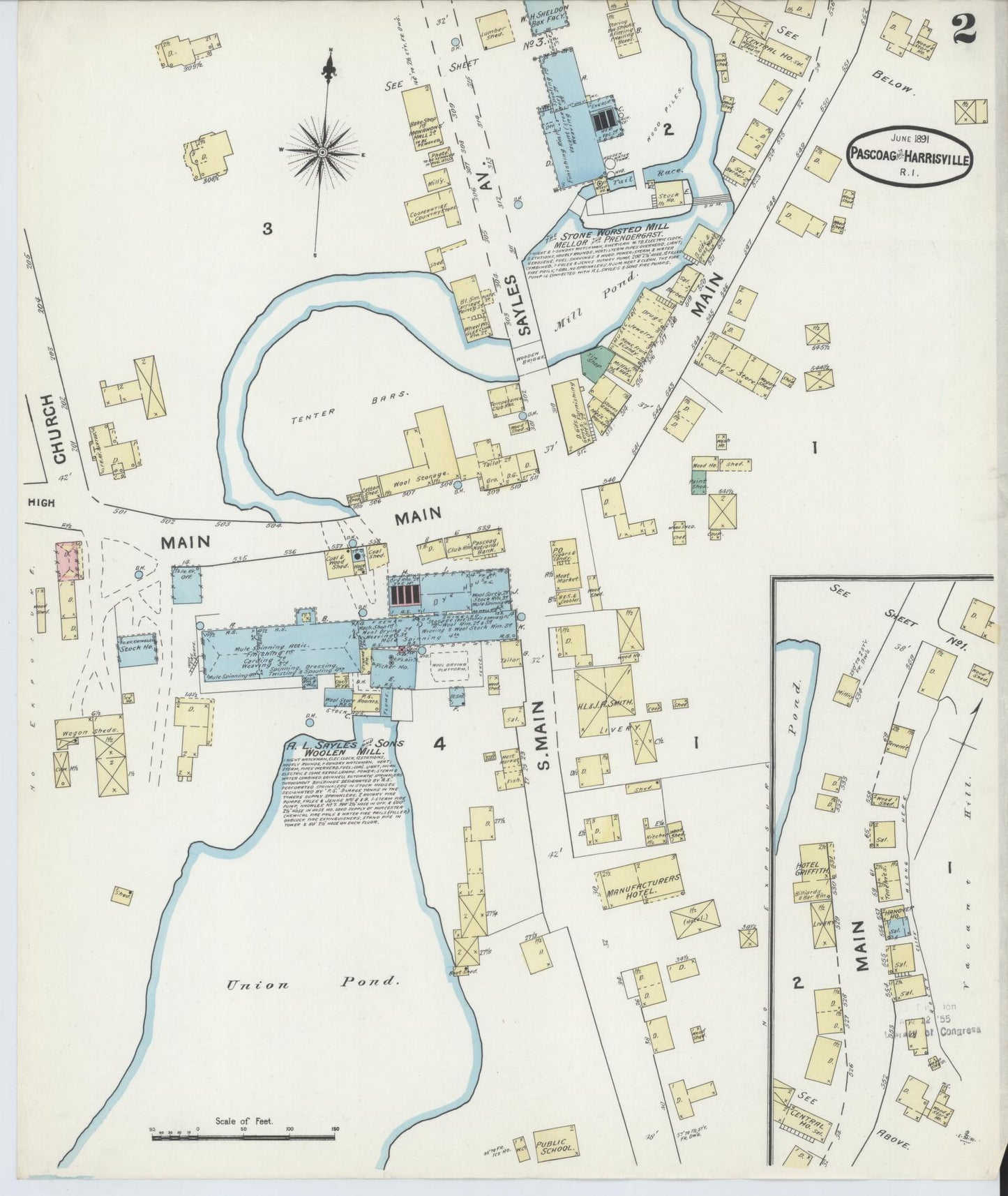 Sanborn Fire Insurance Map from Pascoag, Providence County, Rhode Island (1891), Sheet #0002 - Complete Map Set gallery image, historic Sanborn map, vintage wall art, Rhode Island Rhode Island