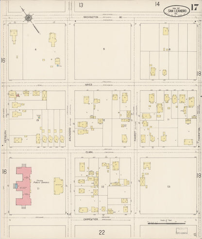 Sanborn Fire Insurance Map from San Leandro, Alameda County, California (1917), Sheet #0017 - Complete Map Set gallery image, historic Sanborn map, vintage wall art, California California