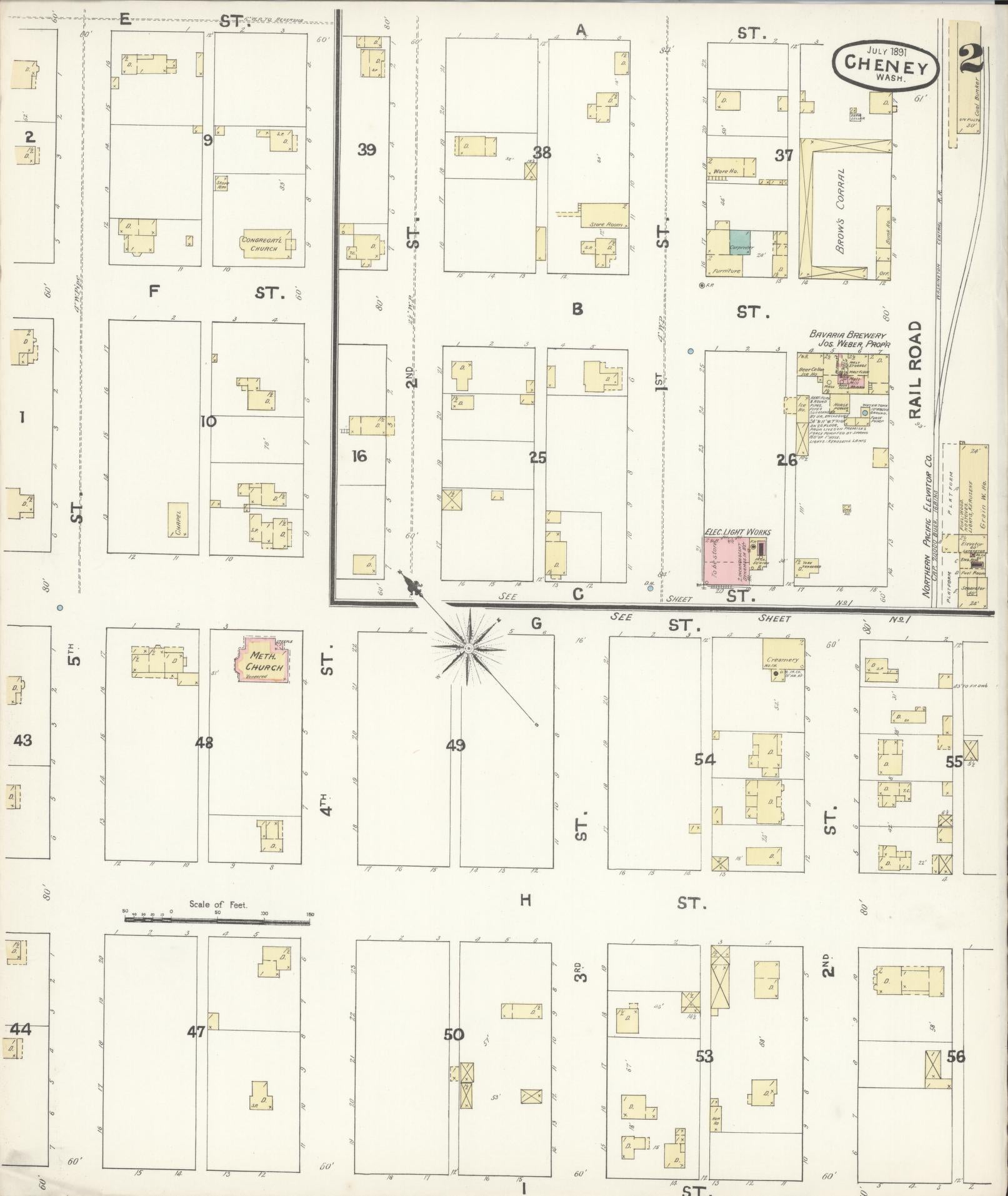 Sanborn Fire Insurance Map from Cheney, Spokane County, Washington (1891), Sheet #0002 - Complete Map Set gallery image, historic Sanborn map, vintage wall art, Washington Washington