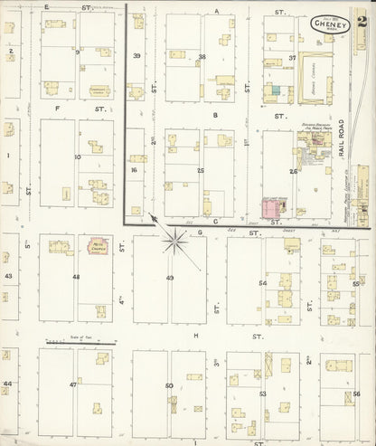Sanborn Fire Insurance Map from Cheney, Spokane County, Washington (1891), Sheet #0002 - Complete Map Set gallery image, historic Sanborn map, vintage wall art, Washington Washington