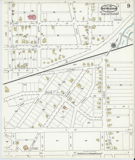 Sanborn Fire Insurance Map from North Wilkesboro, Wilkes County, North Carolina (1920), Sheet #0009 - Historic Sanborn Fire Insurance Map Print, vintage old map wall art, antique decor, genealogy gift, North Carolina North Carolina map