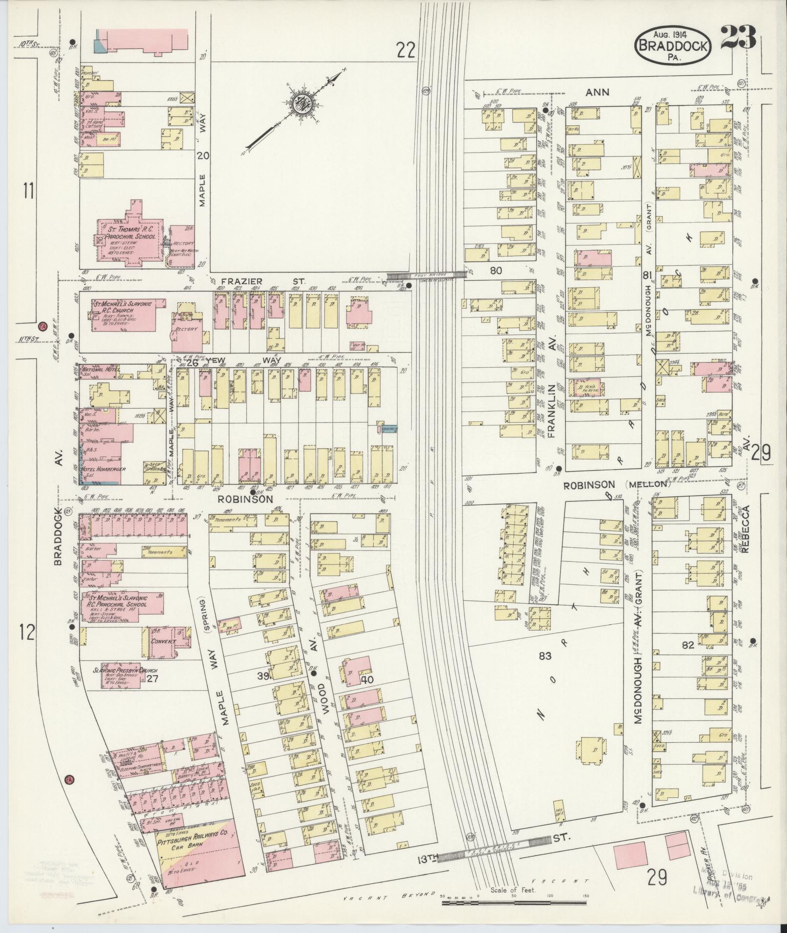 Sanborn Fire Insurance Map from Braddock, Allegheny County, Pennsylvania (1914), Sheet #0023 - Historic Sanborn Fire Insurance Map Print, vintage old map wall art, antique decor, genealogy gift, Pennsylvania Pennsylvania map