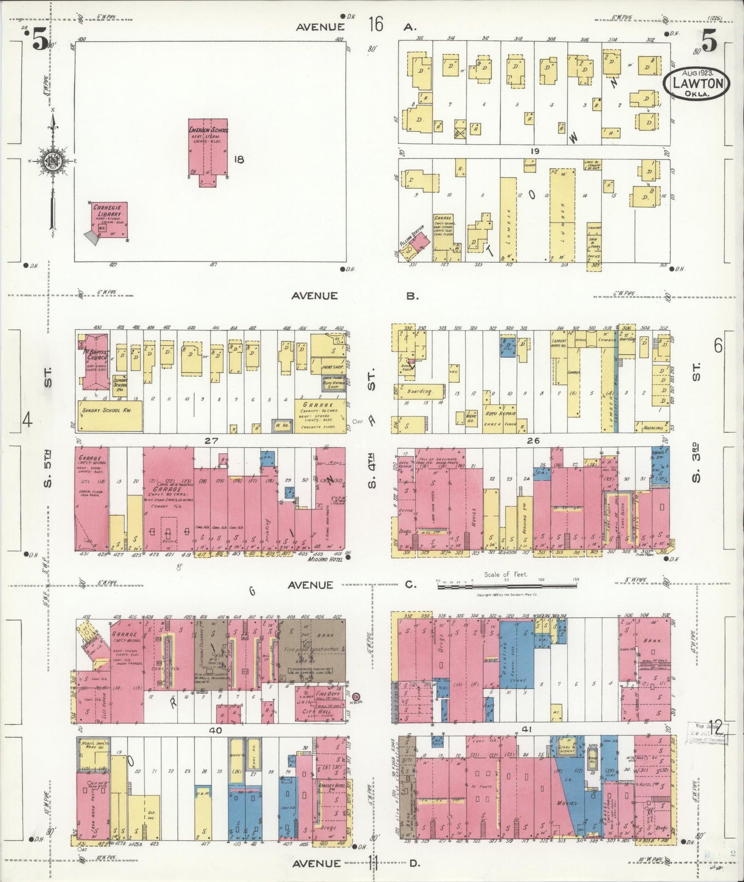 Sanborn Fire Insurance Map from Lawton, Comanche County, Oklahoma (1923), Sheet #0005 - Complete Map Set gallery image, historic Sanborn map, vintage wall art, Oklahoma Oklahoma
