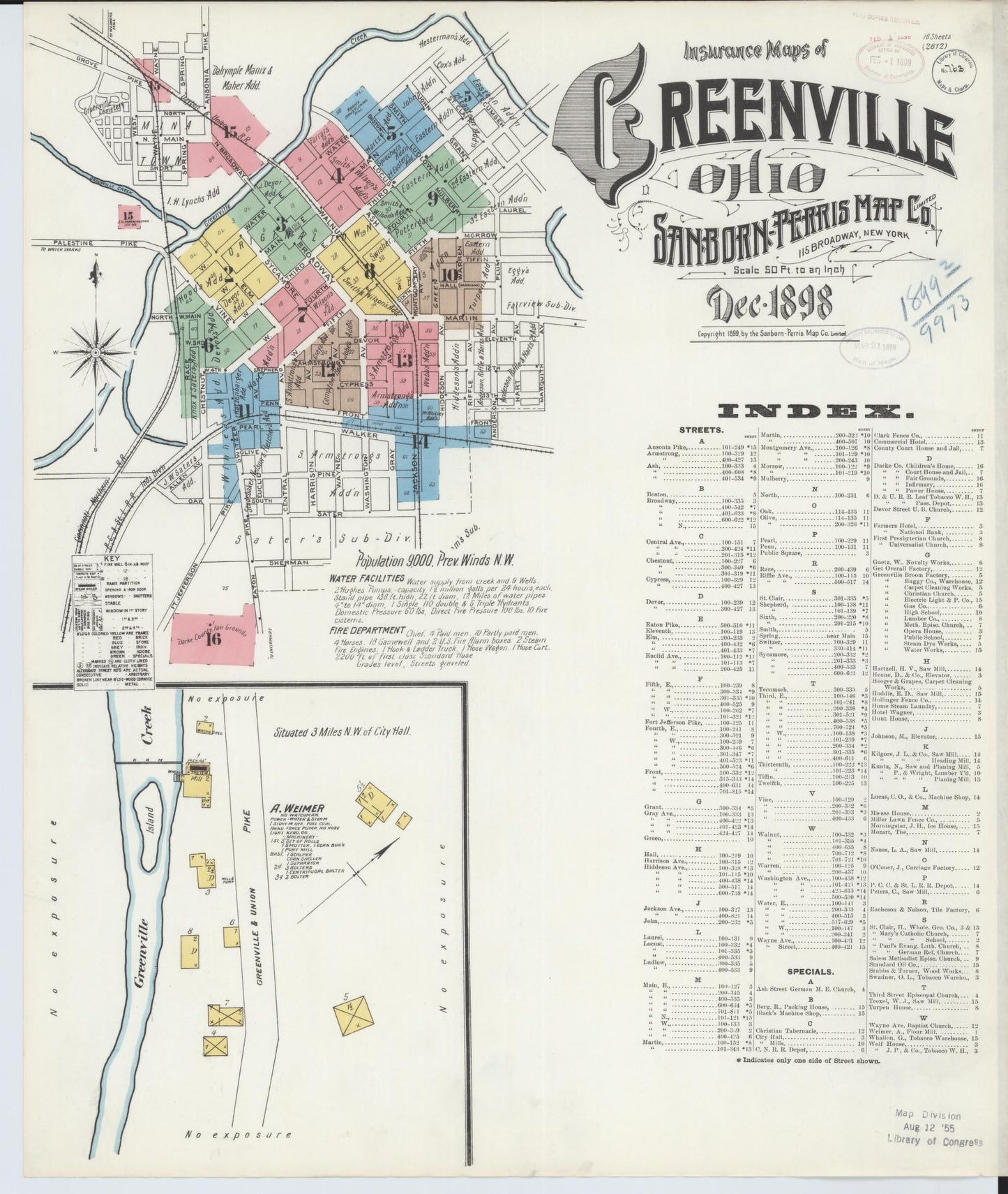 Sanborn Fire Insurance Map from Greenville, Darke County, Ohio (1898), Sheet #0001 - Historic Sanborn Fire Insurance Map Print, vintage old map wall art, antique decor, genealogy gift, Ohio Ohio map