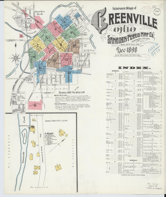 Sanborn Fire Insurance Map from Greenville, Darke County, Ohio (1898), Sheet #0001 - Historic Sanborn Fire Insurance Map Print, vintage old map wall art, antique decor, genealogy gift, Ohio Ohio map