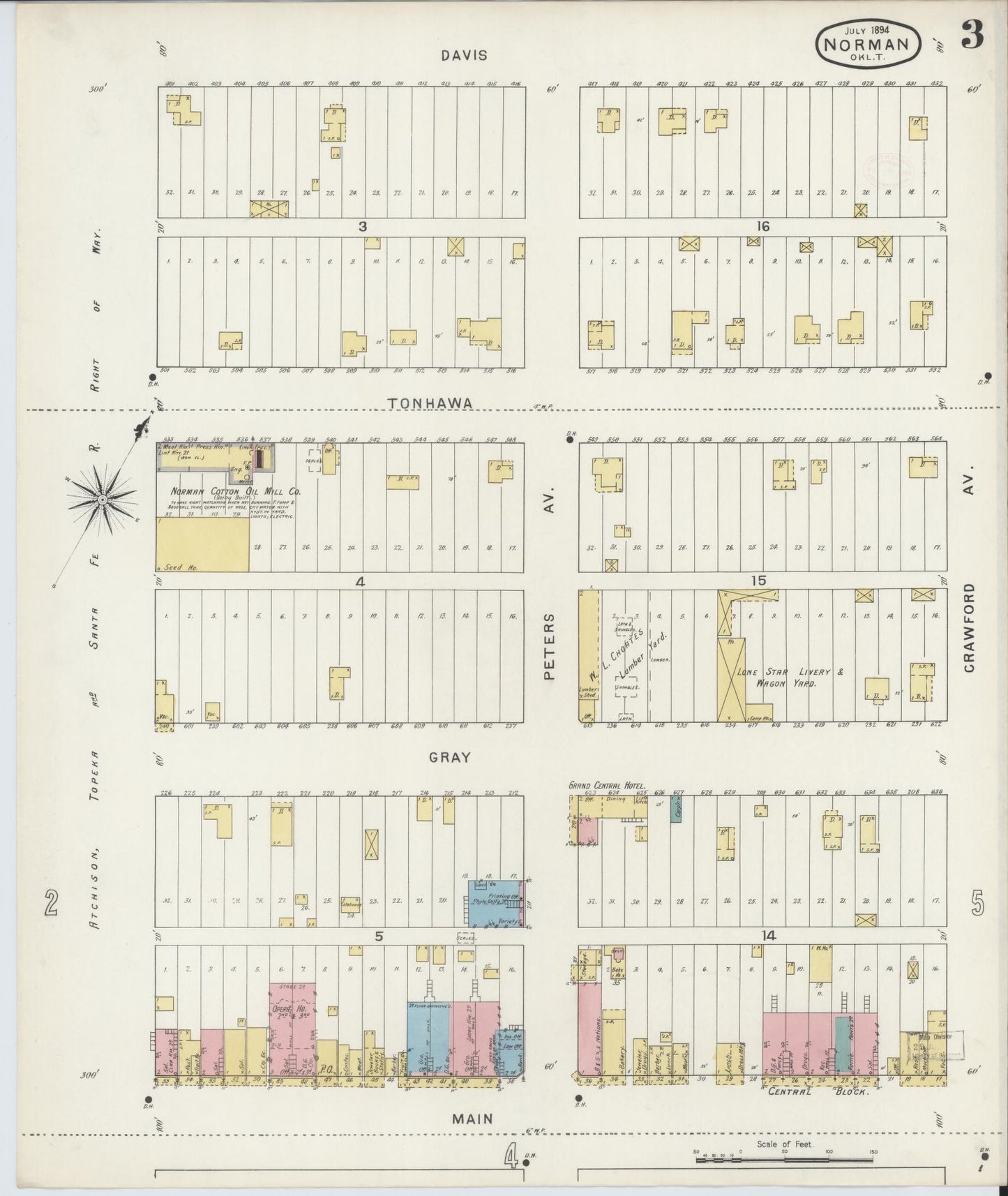 Sanborn Fire Insurance Map from Norman, Cleveland County, Oklahoma (1894), Sheet #0003 - Complete Map Set gallery image, historic Sanborn map, vintage wall art, Oklahoma Oklahoma