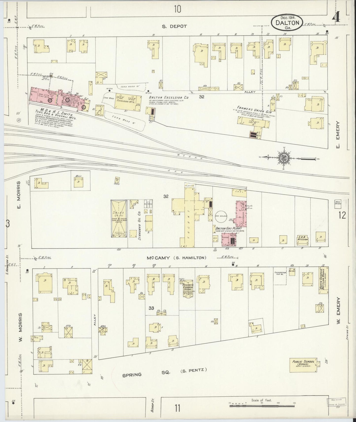 Sanborn Fire Insurance Map from Dalton, Whitfield County, Georgia (1914), Sheet #0004 - Complete Map Set gallery image, historic Sanborn map, vintage wall art, Georgia Georgia