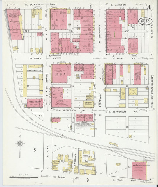 Sanborn Fire Insurance Map from Hugo, Choctaw County, Oklahoma (1918), Sheet #0004 - Historic Sanborn Fire Insurance Map Print, vintage old map wall art, antique decor, genealogy gift, Oklahoma Oklahoma map
