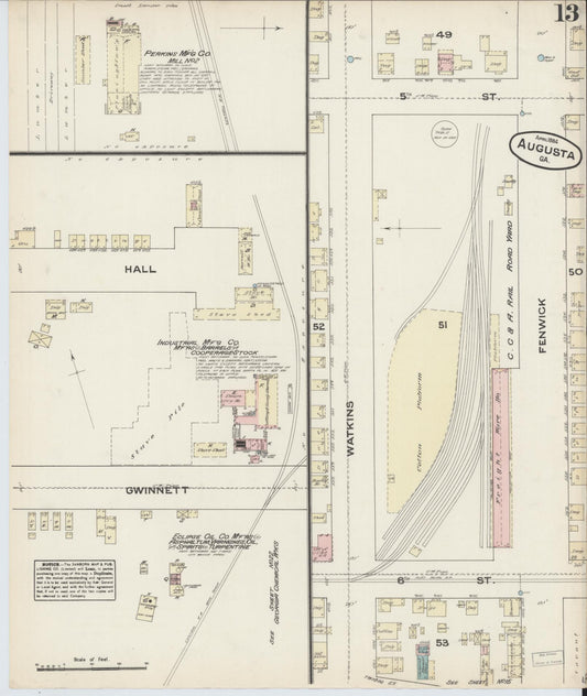 Sanborn Fire Insurance Map from Augusta, Richmond County, Georgia (1884), Sheet #0013 - Historic Sanborn Fire Insurance Map Print, vintage old map wall art, antique decor, genealogy gift, Georgia Georgia map