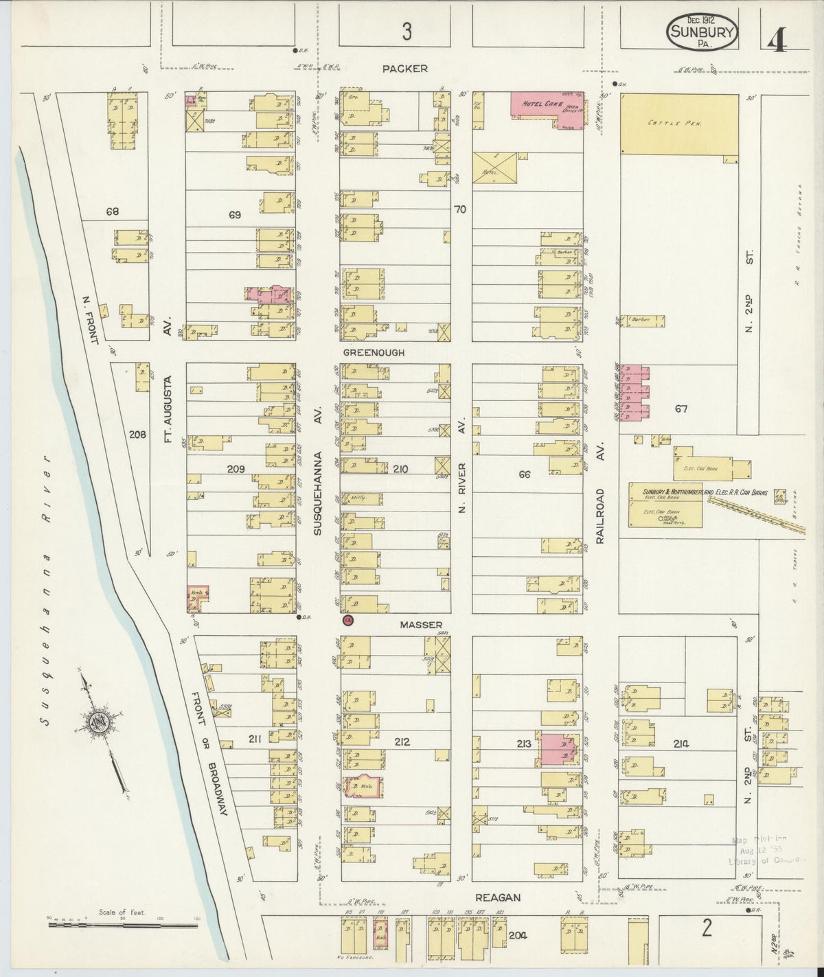 Sanborn Fire Insurance Map from Sunbury, Northumberland County, Pennsylvania (1912), Sheet #0004 - Historic Sanborn Fire Insurance Map Print, vintage old map wall art, antique decor, genealogy gift, Pennsylvania Pennsylvania map