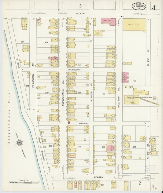 Sanborn Fire Insurance Map from Sunbury, Northumberland County, Pennsylvania (1912), Sheet #0004 - Historic Sanborn Fire Insurance Map Print, vintage old map wall art, antique decor, genealogy gift, Pennsylvania Pennsylvania map
