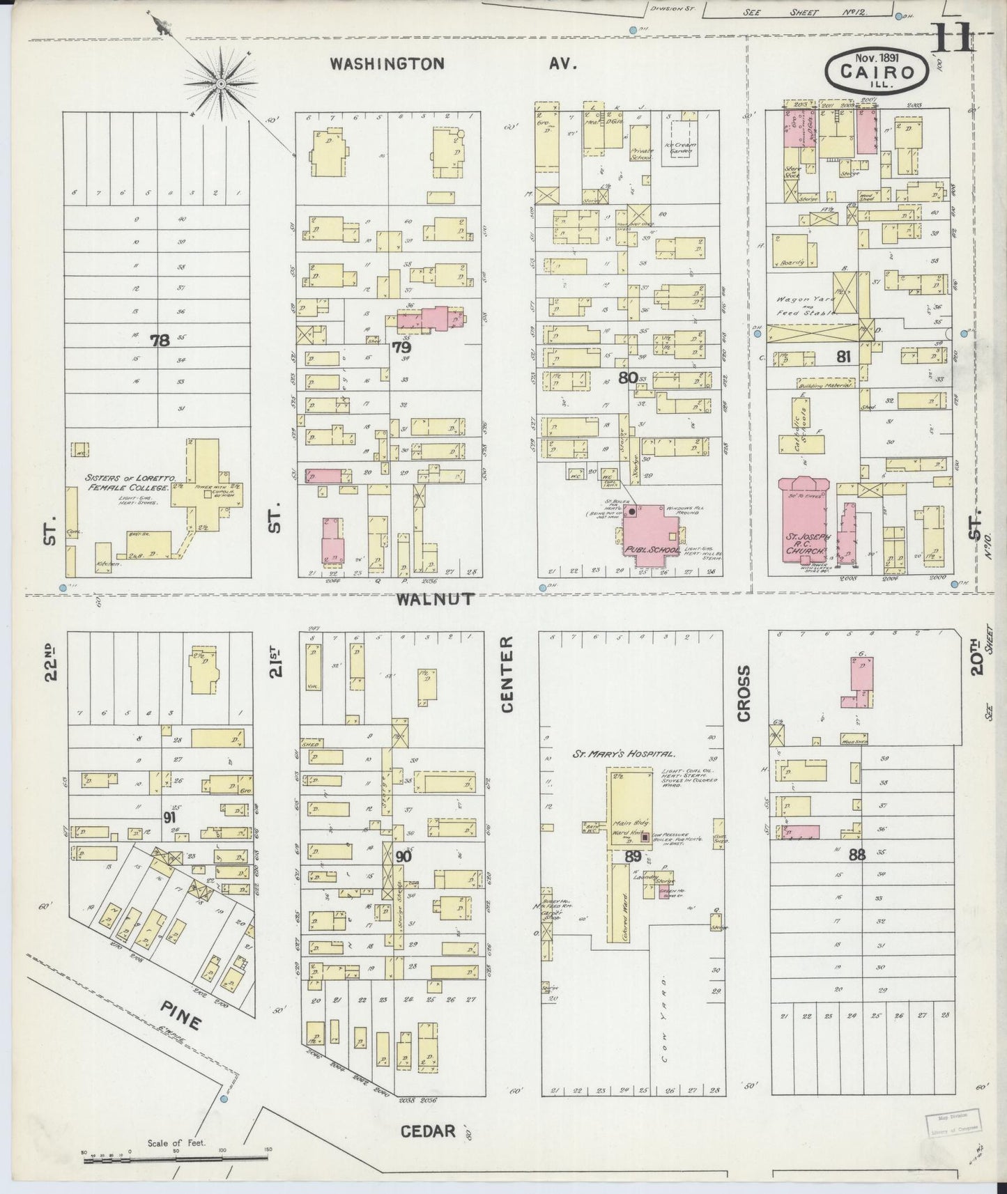 Sanborn Fire Insurance Map from Cairo, Alexander County, Illinois (1891), Sheet #0011 - Complete Map Set gallery image, historic Sanborn map, vintage wall art, Illinois Illinois