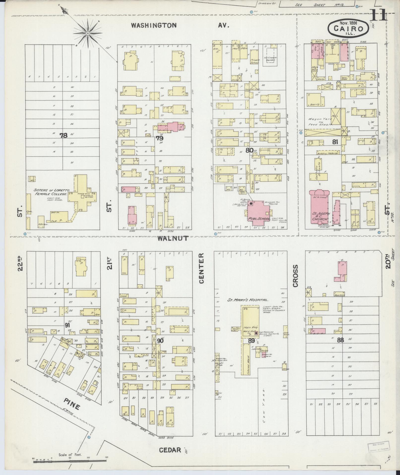Sanborn Fire Insurance Map from Cairo, Alexander County, Illinois (1891), Sheet #0011 - Complete Map Set gallery image, historic Sanborn map, vintage wall art, Illinois Illinois